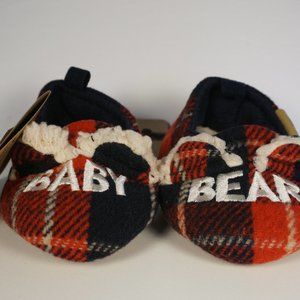 New Dearfoams Infant BABY BEAR Slippers 9-12 MO Memory Foam Plaid Sherpa